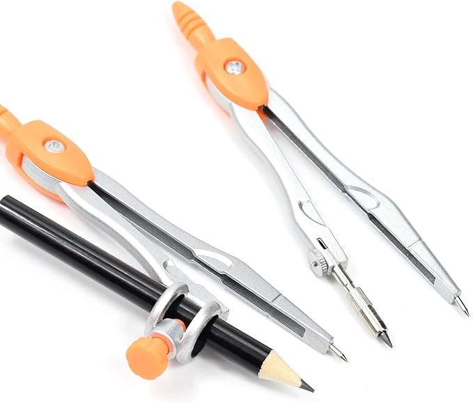 Unjoo Math Geometry Kit Sets 10 Piece Student Supplies with Shatterproof Storage Box,Includes Rulers,Protractor,Compass,Eraser,Pencil Sharpener,Lead Refills,Pencil,for Drafting and Drawings（Orange）