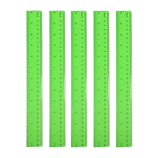 5 Pieces Transparent Green Plastic Ruler, 12 inch (30cm) Ruler, Pack of 5, Clear Ruler, Plastic Ruler, Rulers for Kids, Measuring Tools, Ruler Set, Ruler inches and Centimeters (Green)