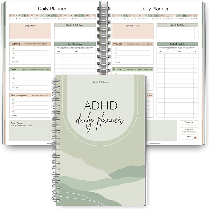 ADHD Daily Planner for Neurodivergent Adults - Productivity Daily Planner & Task Management to Stay Organized and Focused (Green)