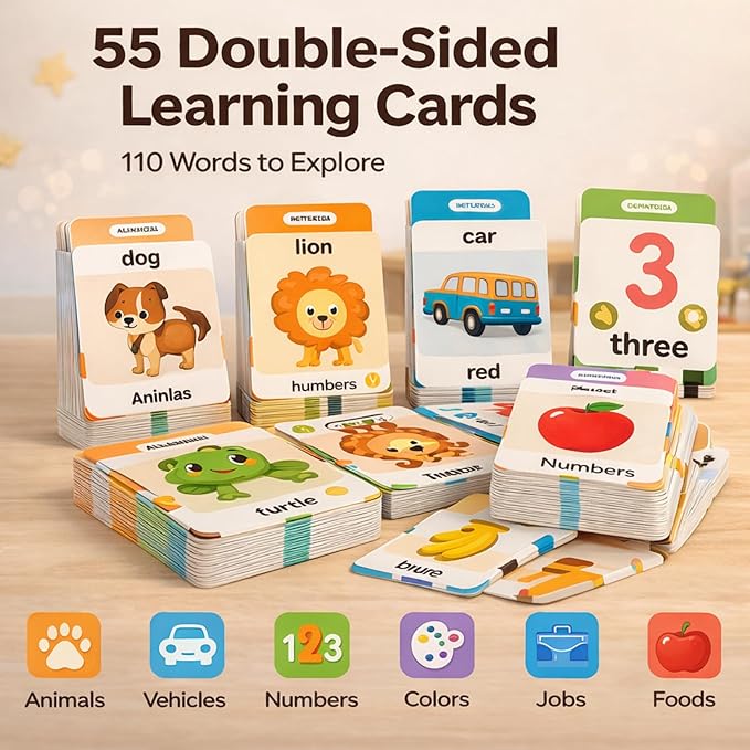 Little Squirrel Talking Pen with 55 Double-Sided Talking Flash Cards, Interactive Learning Toy for Kid, 1000+ Words, Phonics, Recording & Playback Function, Screen-Free Educational Toy for Toddlers
