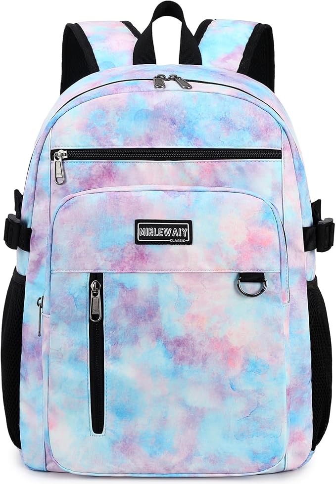 Lohol Lightweight Backpack for Teen Girls, Durable Galaxy Bookbag with 7 Pockets for School Travel (Pink Purple Blue)