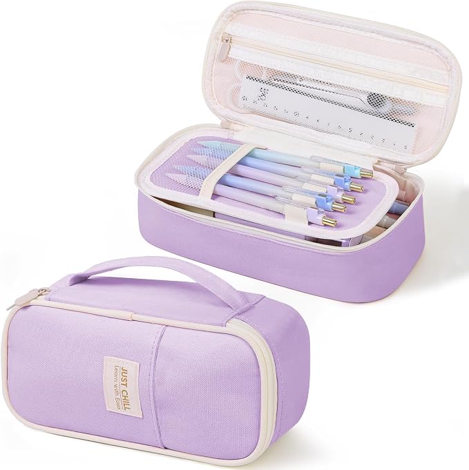SKYDUE Purple Pencil Case for Girls – Large Capacity Zippered Pencil Pouch with Multi-Compartment, Aesthetic Pencil Bag for School & Office Supplies