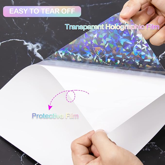 36 Sheets Holographic Laminate Sheets Clear Holographic Sticker Paper Self Adhesive Laminating Sheets Transparent Glitter Waterproof Vinyl Film for Sticker Paper, 8.5 x 11 inch Gem Patterns