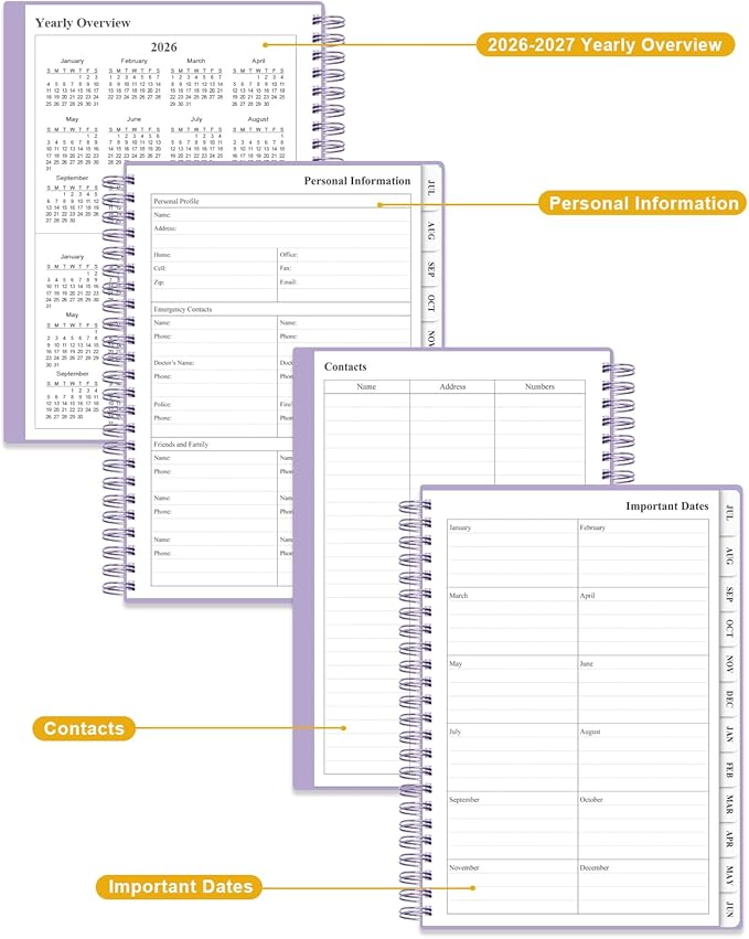 Academic Planner 2026-2027 - Weekly & Monthly Planner from July 2026 to June 2027, Agenda 2026 2027 with Inner Pocket, Elastic Band, 6.4" x 8.5", Purple