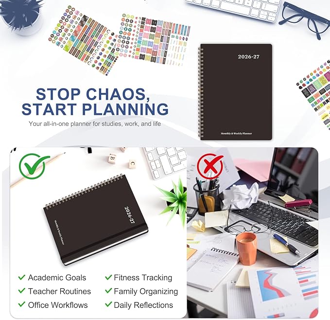 Planner 2026-2027, Weekly and Monthly Academic Year Calendar Planner, July 2026 - June 2027, Daily Agenda Book for Office School Supplies, A5(6.3'' x 8.5'')