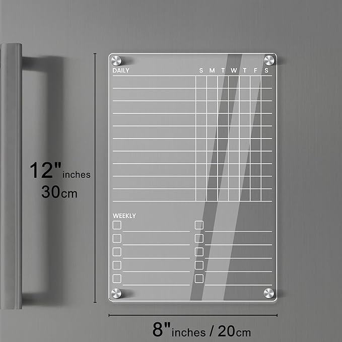 Acrylic Magnetic Chore Chart for Kids Teens Adult Family, Clear Dry Erase Acrylic Chore Chart for Fridge, Responsibility Reward Chore Board for Refrigerator 12"x8" Daily/Weekly to Do List White Board