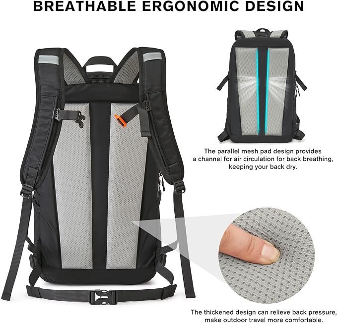 G4Free 30L Lightweight Hiking Backpack for Men Women, Airline Approved Day Pack for Travel, Bussiness Work, Easy Hike(Black)