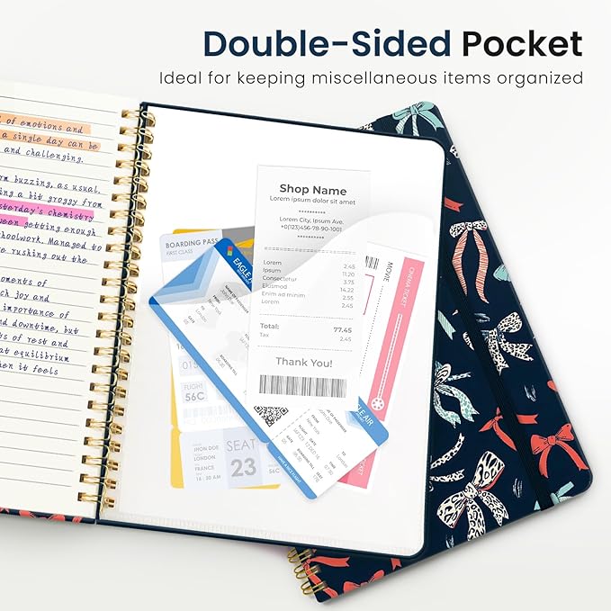 ZOTIA Lined Spiral Journal for Women, A5 Cute Hardcover College Ruled Notebook for Work, School & Note Taking, Aesthetic Writing Journal, 140 Pages (5.8" x 8.3"), Ribbon Parade