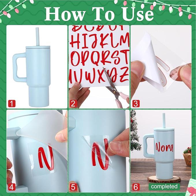 UV DTF Cup Wrap Letter Stickers Vinyl Decals,Red,6 Sheets | Personalized Name Stickers for Water Bottles Tumblers, Waterproof UV DTF Alphabet A-Z Stickers for 14-47oz Mugs DIY Craft