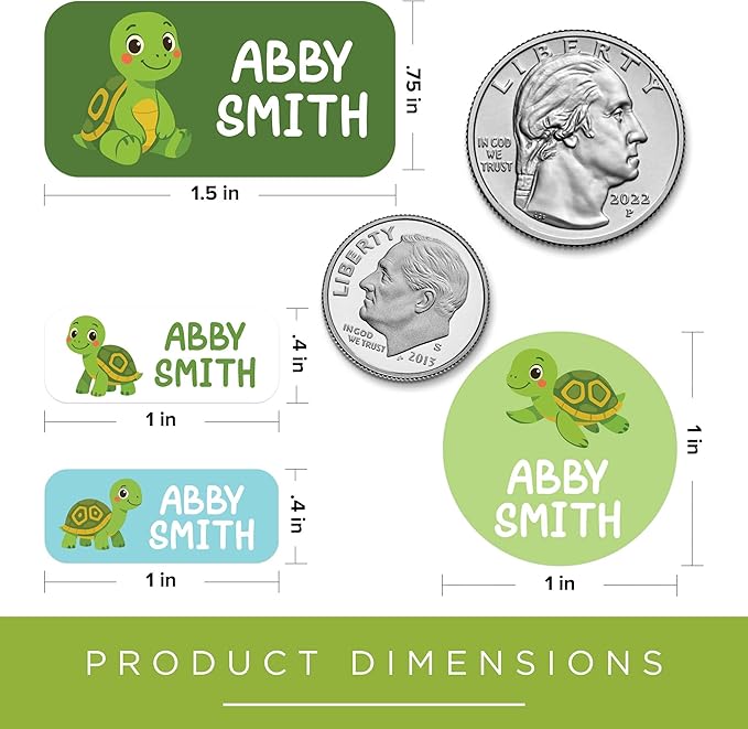 Personalized Daycare Name Labels for Kids, (130 Pack) Waterproof Custom Name Stickers for Clothing Tags, Lunch Boxes and School Supplies, Made in USA by MSC -Turtles