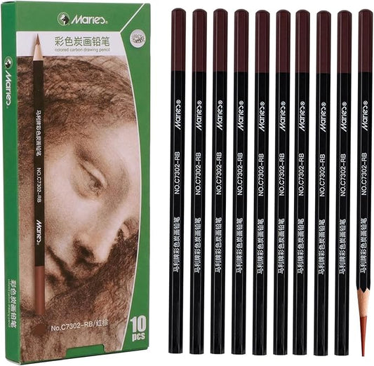 Marie's Professional Charcoal Drawing Set - Premium Artist Sketching Pencils for Portraits & Fine Art - Ideal for Professional Artists & Studio Creation(Red Brown)