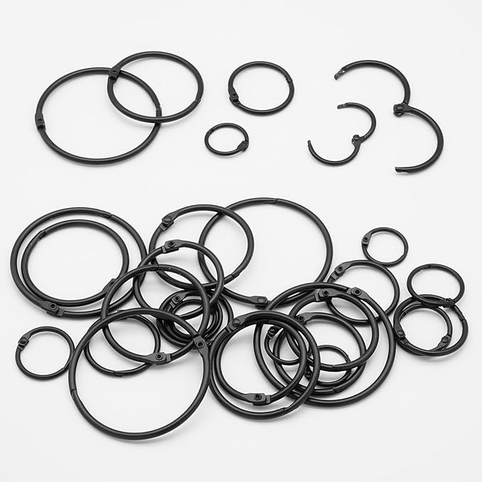 60 Pcs Binder Rings Assorted Sizes (1/2", 3/4", 1", 1-1/4", 1-1/2", 2"), Loose Leaf Binder Book Rings, Metal Index Card Rings Binder Clip Rings for Flash Cards, Key Rings, Index Cards (Black)