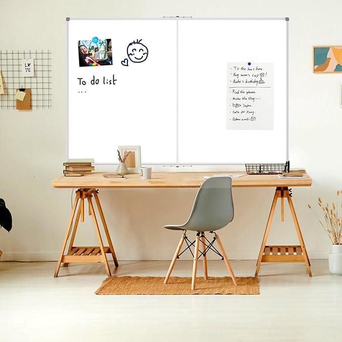 JILoffice Large Foldable White Board 60 x 48 Inches, Dry Erase Magnetic White Board, Silver Aluminum Frame with 2 Detachable Marker Tray Wall Mounted Board for Office Home and School