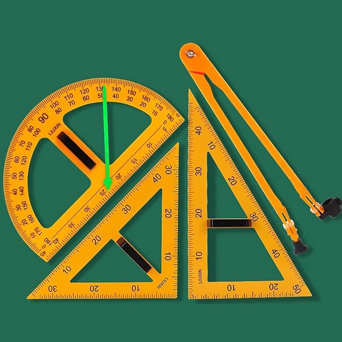 Math Ruler Magnetic Classroom Math Geometry Tool Set Enhances Classroom Learning, Easily Mounts to Blackboard Protractor Measuring Ruler Triangle Ruler (4pc)