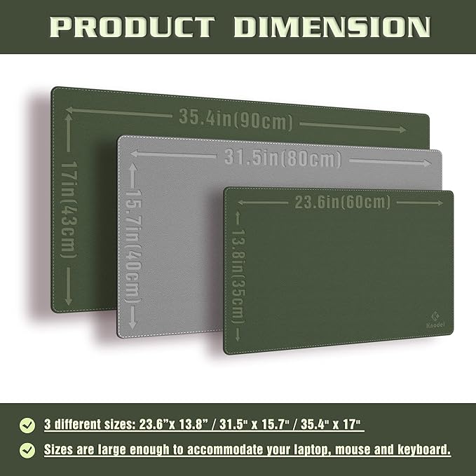 K KNODEL Desk Mat, Blotter, Dual-Sided Office Desk Pad, Waterproof Desk Mat for Desktop, Desk Blotters, PVC Leather Pad Protector (Dark Green, 35.4" x 17")