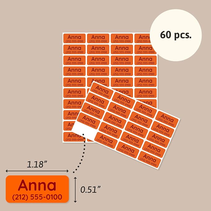 TeddyLabels - Clothing Labels for Nursing Home (60) – Self-Adhesive Name Tags for Clothes and Personal Items. Personalized Labels for Daycare, Nursing Homes, and Laundry Use - Orange