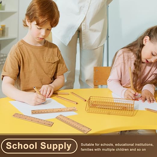 Zonon 100 Pcs Wooden Ruler Bulk Wood Measuring Ruler Office 2 Scale for School Education Families Kids Students (6 Inch)