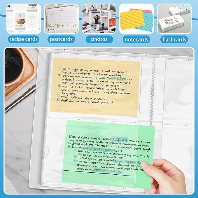 Bercoor 2 Pack 4 x 6 Index Cards Holders, Holds 400 Pieces Cards, Plastic Sleeves Indexcard Booklet Folder for Note, Study and Recipe