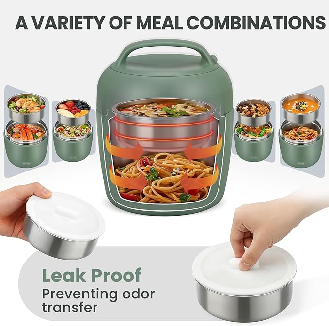 wiwens Thermo Food Jar for Hot Food Adults 32OZ Soup Thermo Lunch Containers Wide Mouth Vacuum Insulated Stainless Steel Leakproof Bento Box with Spoon