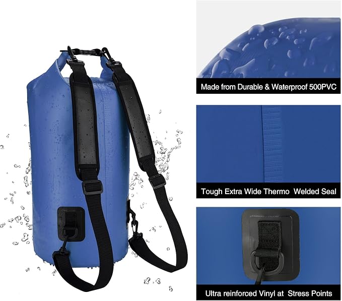 Piscifun Dry Bag, Waterproof Floating Backpack 10L/20L/30L/40L | Waterproof Phone Case, Adjustable shoulder straps, Roll-top closure keeps gear dry, Ideal for Boating, Kayaking, Fishing