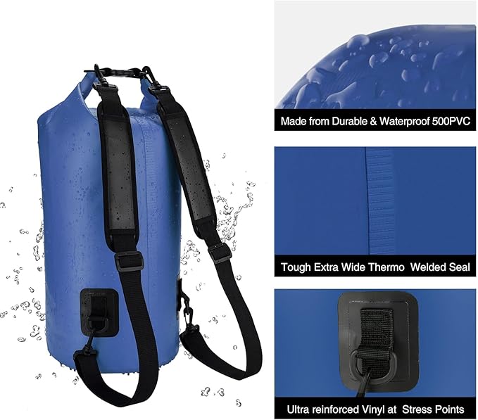 Piscifun Dry Bag, Waterproof Floating Backpack 10L/20L/30L/40L | Waterproof Phone Case, Adjustable shoulder straps, Roll-top closure keeps gear dry, Ideal for Boating, Kayaking, Fishing