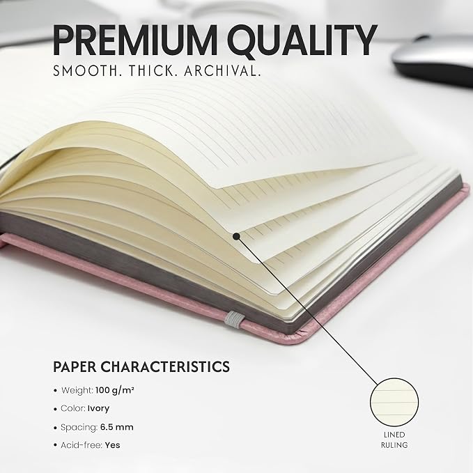 EVERLINEA 5.6” x 8.3” Embossed Heart A5 Hardcover Notebook, 240 Lined Pages, Powder Pink