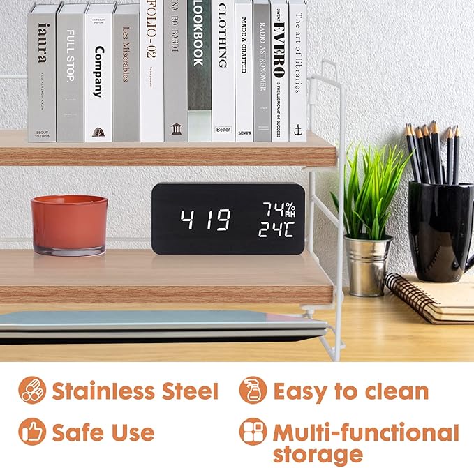 ShellKingdom Display Shelf for Figures, 2 Tier Desk Shelf Organizer, Desktop Shelves, Adjustable Bookshelf Storage Rack and Office Cubicle Decor for Tabletop, Office, Dorm (White Frame + Wood Board)