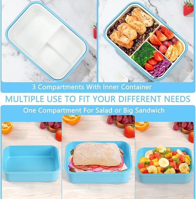 LOVINA Bento Lunch Box for Adults Kids - 1100ML/Built-in Utensil, BPA-Free | Durable, Lightweight Lunch Box Container, Perfect Size for On-the-Go Meal, Food-Safe Materials(Blue)