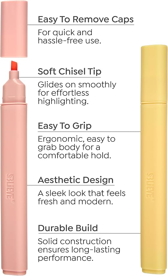BLIEVE Bible Highlighters No Bleed Through, Chisel Tip, 5 Pack | No Smear, Quick-Dry, Aesthetic Cute Pastel Colors For Bible & Journaling (Candy Edition)