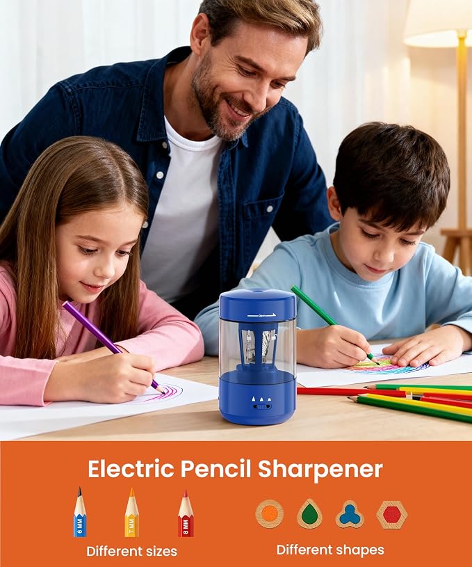 Electric Pencil Sharpener for Classroom, Fully Automatic, Dark Blue