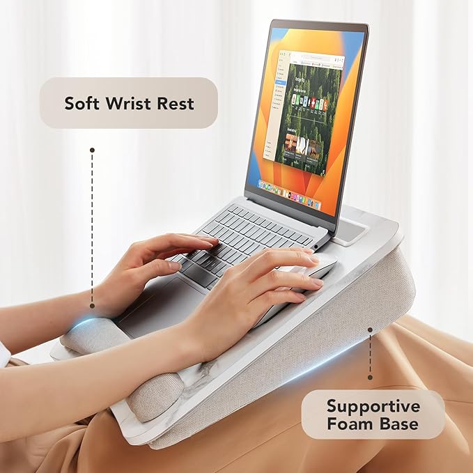 HUANUO Laptop Lap Desk - Portable Lap Desk with Pillow Cushion, Fits up to 15.6 inch Laptop, with Anti-Slip Strip & Storage Function for Home Office Students Use as Computer Laptop Stand - Marble