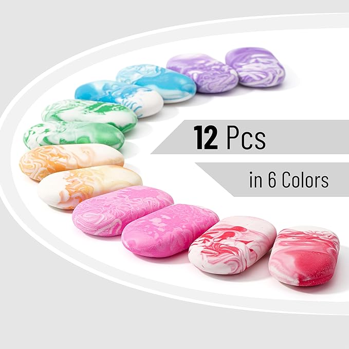 Mr. Pen- Marble Pencil Erasers, 12 Pack, 1" x 2", Soft Rubber Marble Pencil Erasers for School, Office, Art Sketching, Homework, Exams, Clean Smudge-Free Correction