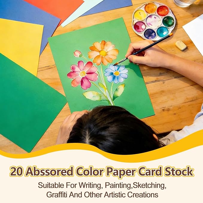 TKOOFN 500 Sheets 8.5" X 11" Colored Cardstock, 20 Assorted Colors Construction Paper Card Stock Printer Paper for Kids School Supplies, DIY Crafts, Card Making, Printing