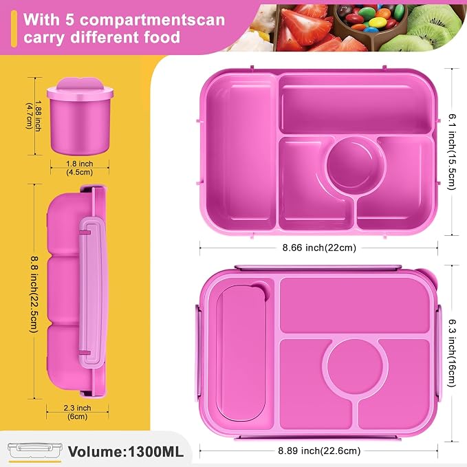 Amathley Bento Box Adult Lunch Box Kids,Lunch Containers for Adults/Kids/Toddler,5 Compartments Bento Lunch Box with Sauce Vontainers,Microwave & Dishwasher & Freezer Safe,BPA-Free (Red lily)