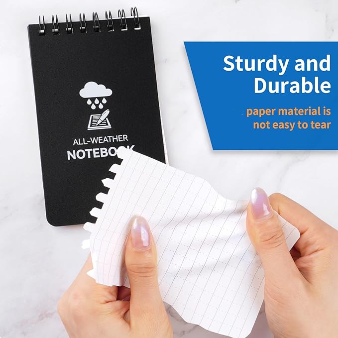 COIDEA 6 Pack Waterproof Notebook, 3 x 5 Pocket Notepad, Top-Spiral Weatherproof NotePad, All Weather Police Pocket Notebook Little Memo Steno Note Pads for Outdoor Office School Recording