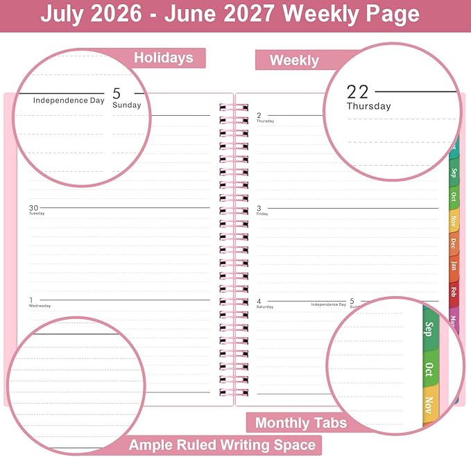Planner 2026-2027 - 2026-2027 Planner Weekly and Monthly with Tabs, July 2026 - June 2027, 6.25" × 8.3", Strong Twin-Wire Binding