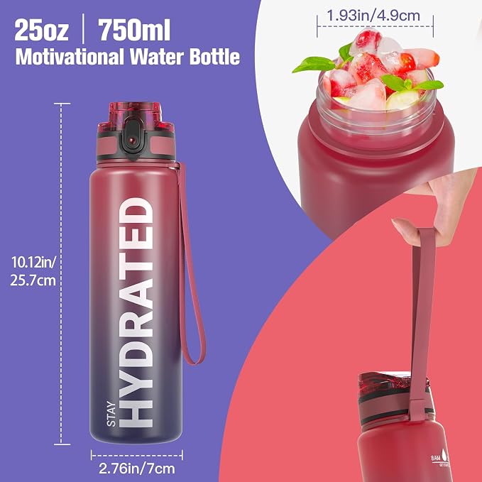 Sahara Sailor Water Bottle 25oz, Tritan Sports Bottle with Time Marker | Bpa Free, Leakproof Wide Mouth With Fast Flow Lid And Cleaning Brush, For Gym School Office Travel, 1 Count