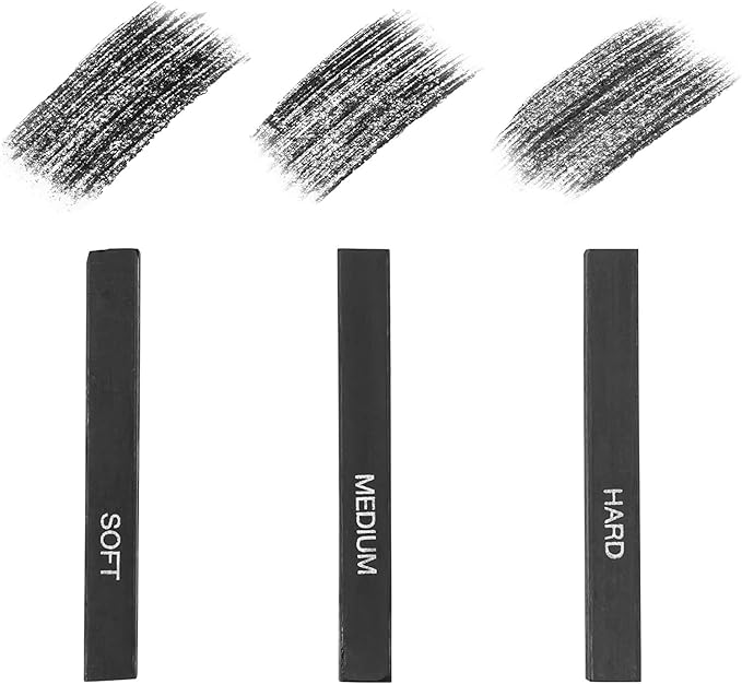 Artist Compressed Charcoal Stick Assorted Soft Medium Hard Artist Charcoal Medium for Drawing Sketching Shading, Art Supplies Sketch Kits Tools Pack of 6