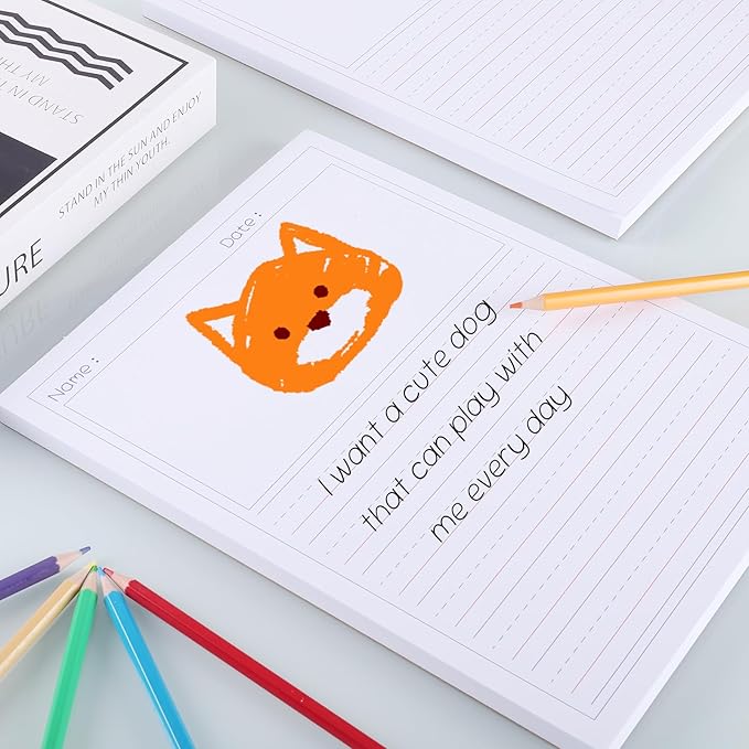 zmybcpack 2 Pack Write Beginner Paper for Kids, 8.5"x11" Story Writing Paper for Kids to Write Story, Primary Composition Notepad(100 Sheets Each, Double-Sided Printing)
