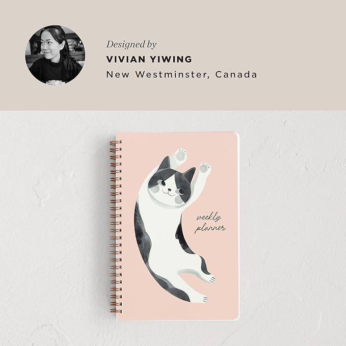 Minted Up 2026 Weekly & Monthly Undated Planner, 5.5" x 8.5" Pink Cat Spiral Bound Planner Notebook, 132 Pages, Playful Art-Inspired Undated Calendar Organizer