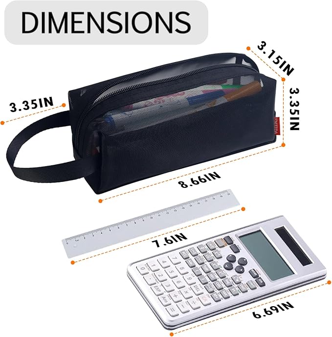Fmeida Mesh Pencil Case Large Capacity Pencil Bag with Handle Pencil Cases Zipper Portable Pencil Storage Pouch Bag Pen Holder Minimalist Stationery Organizer