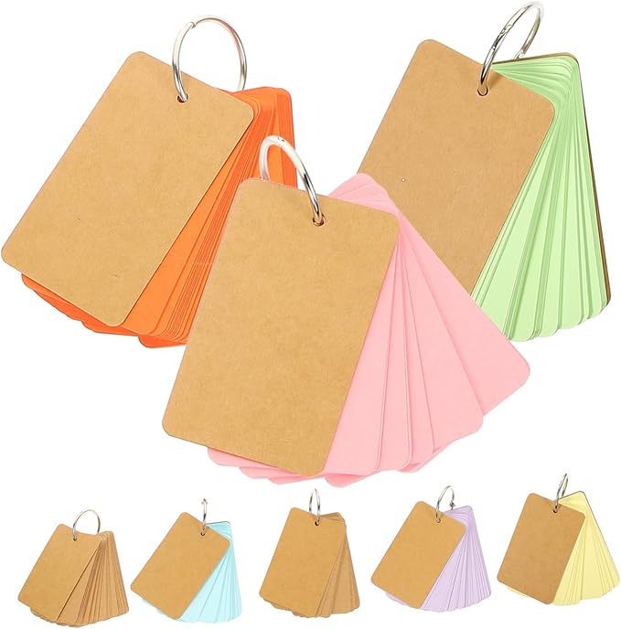 NUOBESTY 8Pcs Portable Blank Flashcards with Ring Memo Note Cards for Studying Office Use and Daily Planning present for Students and Friends