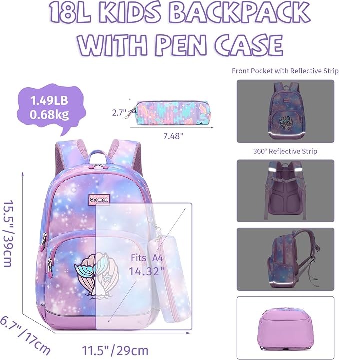 Cusangel Kids Backpack for Girls Boys Preschool,in 5-10 Ages Elementary and Toddler,Daycare Backpacks for Girls 5-10,18L kindergarten Lightweight bookbag With Pencil bag,Whistle,Front Chest Buckle