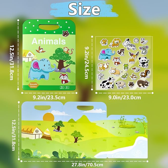 Reusable Sticker Books for Toddlers 1-3, Puffy Stickers Book for Kids Ages 2-4, Toddler Travel Essential Activities Toys for Boy Girl Birthday Christmas - Dinosaur, Animal and Insect (3 Set)