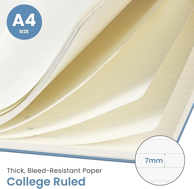 Taja Spiral Lined Notebook, 8.5"x11" Notebooks for Work, 6 Pack, Large A4 Journal for Women & Men, College Ruled Journaling Notebook for Writing, 6 Pcs, Plastic Cover Spiral Journal, Blue