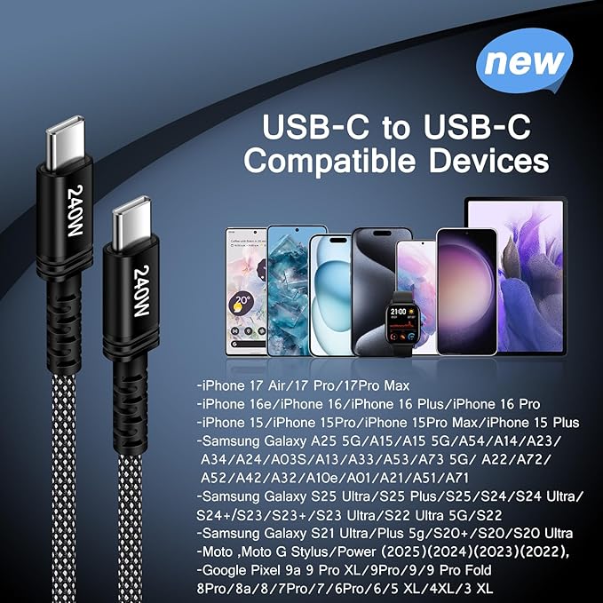 for iPhone 17 USB C Charger Fast Charging Cable 240w,3FT USB C to USB Type C Carplay Cord Fast Charging Android Phone Cord for iPhone 17 Pro Max 17 Air 16E 16 16 Plus,Samsung Galaxy S26 Ultra/S26+ S25