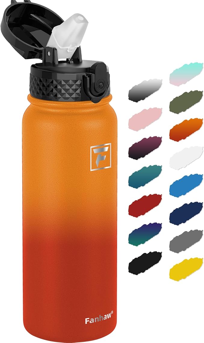 Fanhaw 20 Oz Kids Insulated Stainless Steel Water Bottle with Straw Lid, Leakproof & Anti-Dust Everyday Use Bottle for School, Women & Men, Back to School Essentials (Yellow Orange)