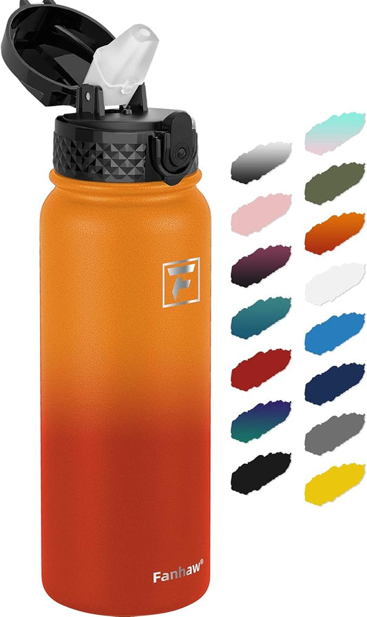 Fanhaw 20 Oz Kids Insulated Stainless Steel Water Bottle with Straw Lid, Leakproof & Anti-Dust Everyday Use Bottle for School, Women & Men, Back to School Essentials (Yellow Orange)