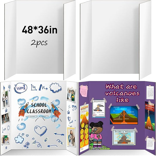 2 Pack Trifold Poster Board 48" X 36", IKAYAS Double Sided White Poster Boards, Science Fair Display Boards Posterboard for Mounting, Prints,Art,Display,Projects Classroom Supplies