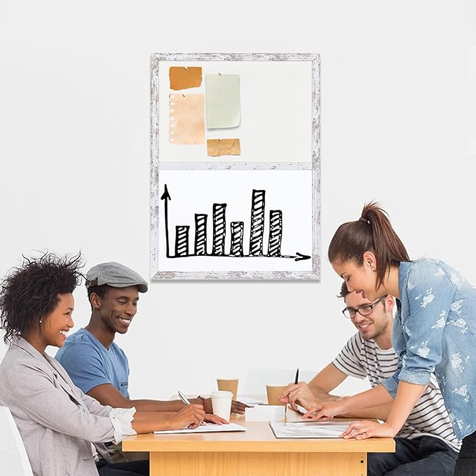 Bulletin Board Whiteboard White Felt Board Combo for Office School Kitchen Bedroom, White Wood Frame,17.7"*23.6",Whiteboard+WH-4560WH